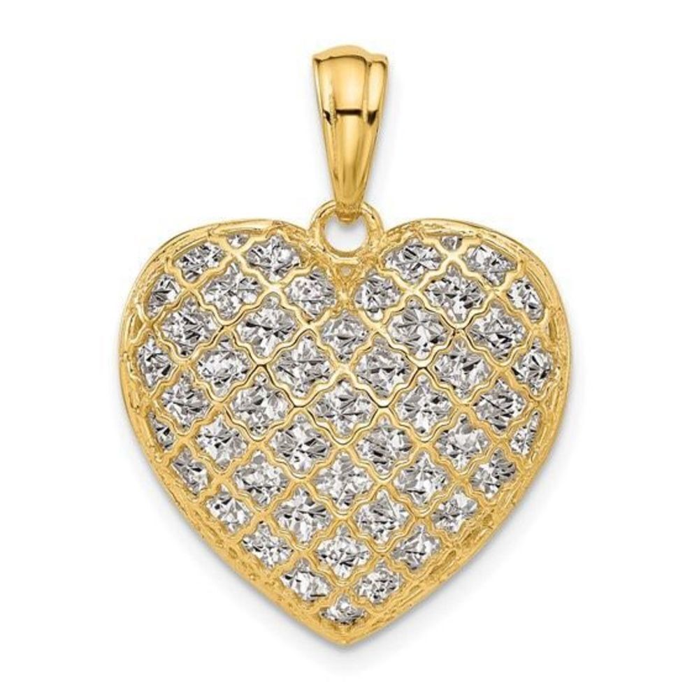 Leslie's 14K Two-tone Polished and Diamond cut Heart Pendant, brand new